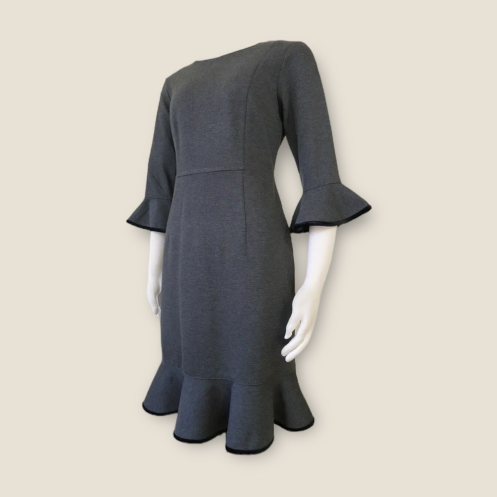 Nanette Lepore‎ Gray Ponte Bell Sleeve Flounce Hem Velvet
Trim Dress Size 8